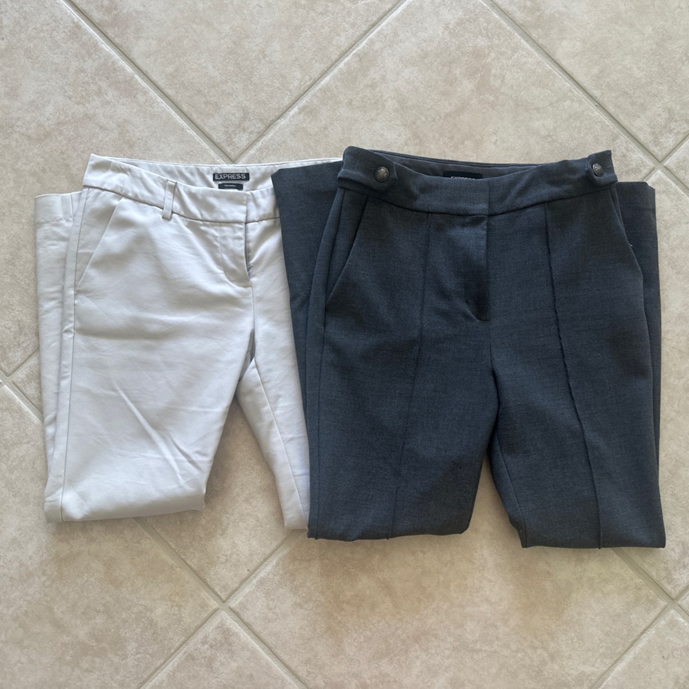 Express Women's Cream and Charcoal Cropped Pants
